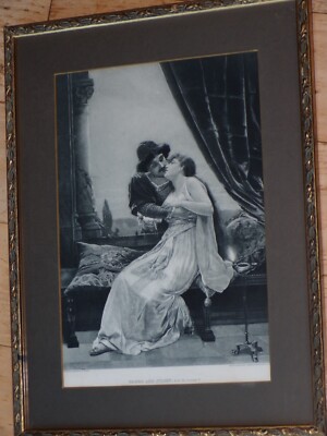 Romeo & Juliet Print Wood Frame Love Romance Photogravure (C353