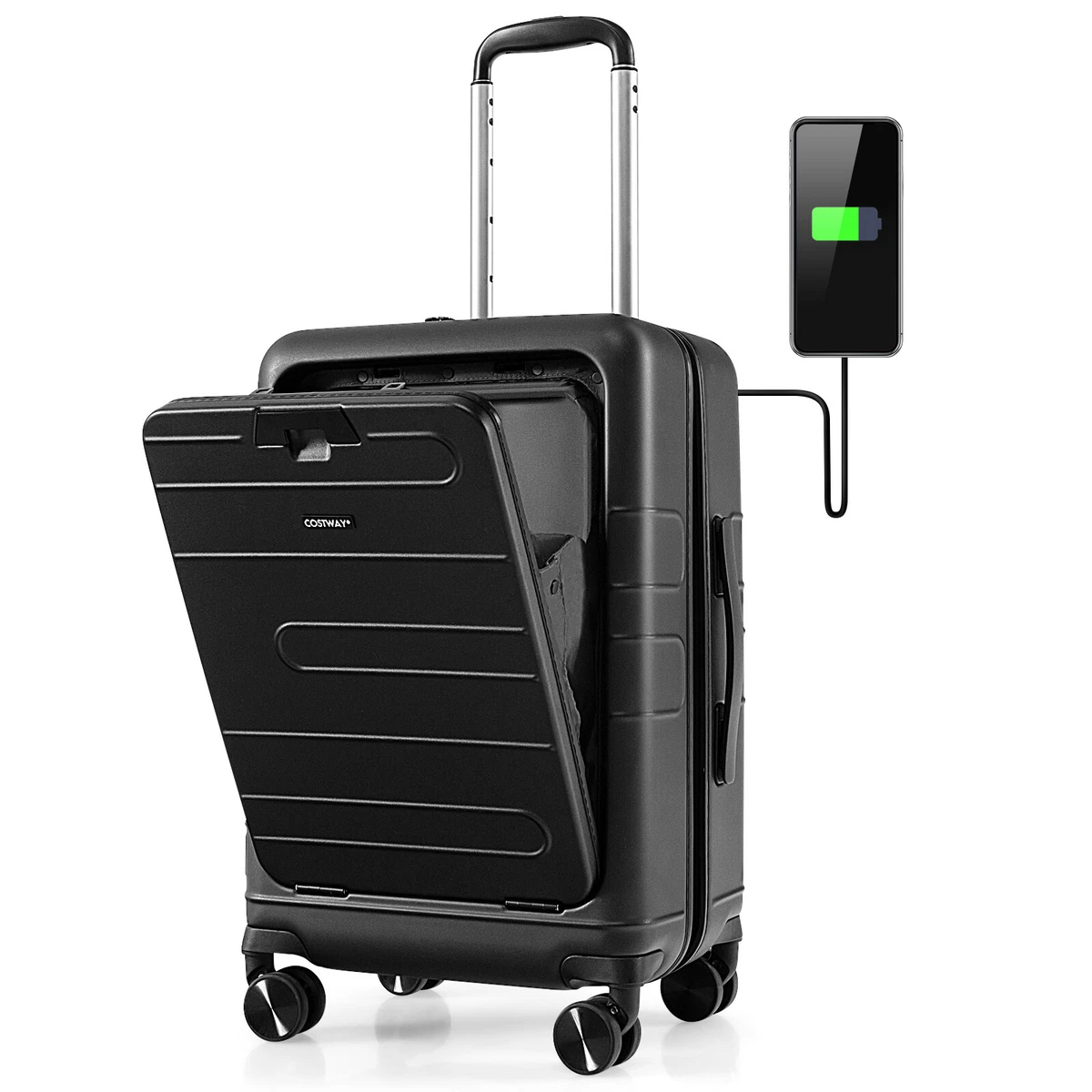 20 Carry-on Luggage PC Hardside Suitcase TSA Lock w/ Front Pocket & USB  Port