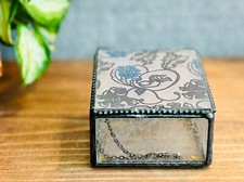 Vintage Glass Trinket Box Jewelry Box Floral Frosted Glass Lid With Chain