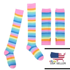 Women's  Knee High Socks Striped Fingerless Gloves Set