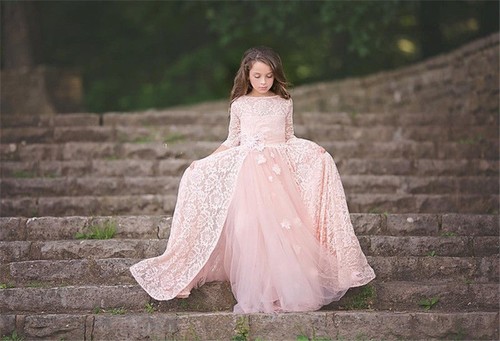 Pink Lace Flower Girl Dress Pageant Ball Gown Princess Party Prom Birthday Gowns - Picture 2 of 11