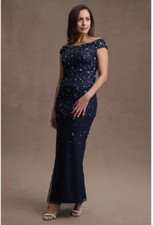 $350 BHLDN Adrianna Papell Rosie Navy Beaded Sequin Off Shoulder Gown 4 NEW A472