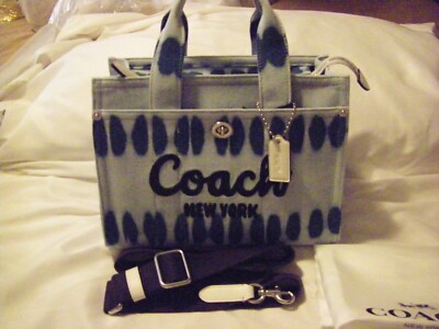 そ*り様 COACH Tie-Dye Denim Cargo Tote Coach Cargo 26 Blue Denim Tie-Dye Small Cargo Tote Crossbody Bag