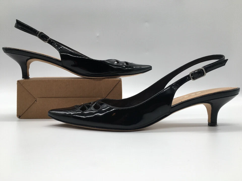 VIA SPIGA Mujer ITALIA Negro Charol CUERO Eslinga Trasera Gatito Tacones 8 N Foto 2 de 4