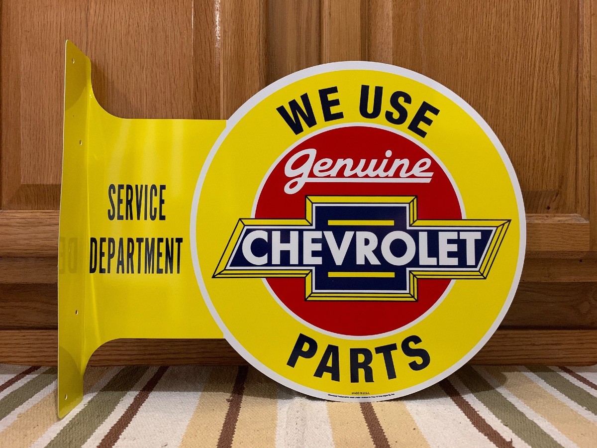 CHEVROLET GENUINE PARTS Vintage Style Flange Garage Man Cave Metal
