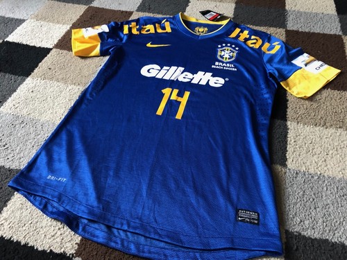 BRASIL Beach Soccer NIKE Camiseta de fútbol (L grande) RARE Etiqueta azul 'Mauricinho 14' - Imagen 3 de 8