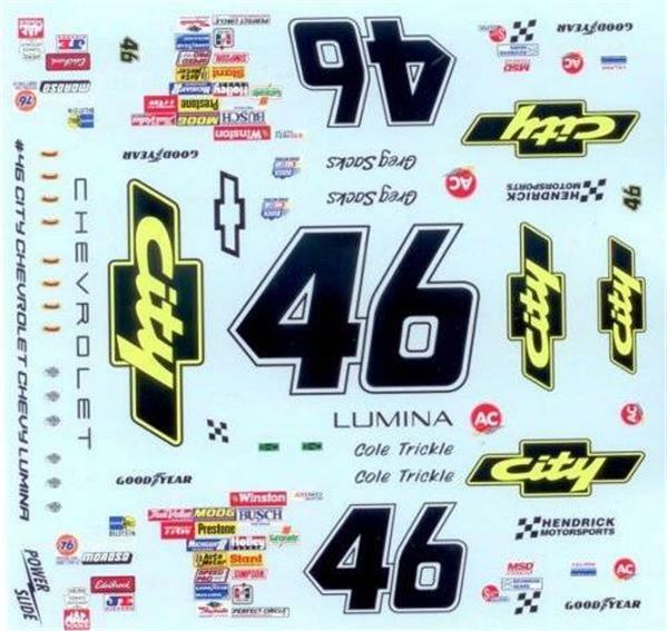Powerslide 194 #46 City Chevrolet 1990-Greg Sacks Cole Trickle 1/24 Nascar decal