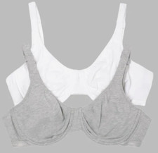 Fruit of the Loom Womens Cotton Stretch Extreme Comfort Bra 2 PK 38D WHITE GRAY