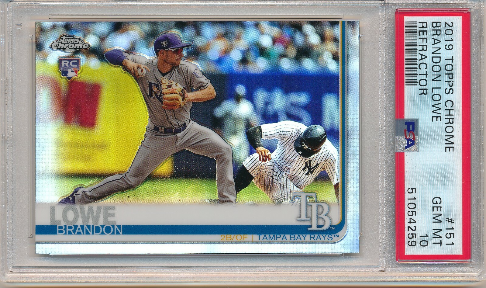 2019 TOPPS CHROME BRANDON LOWE REFRACTOR #151 RC PSA 10 GEM MINT ROOKIE