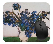 Museum Art: Van Gogh - Blue Irises, Mini Computer Mouse Pad 1/8" Natural Rubber