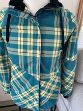 Orage Womens Winter Hooded Jacket Sz Medium Turquoise/yellow Plaid