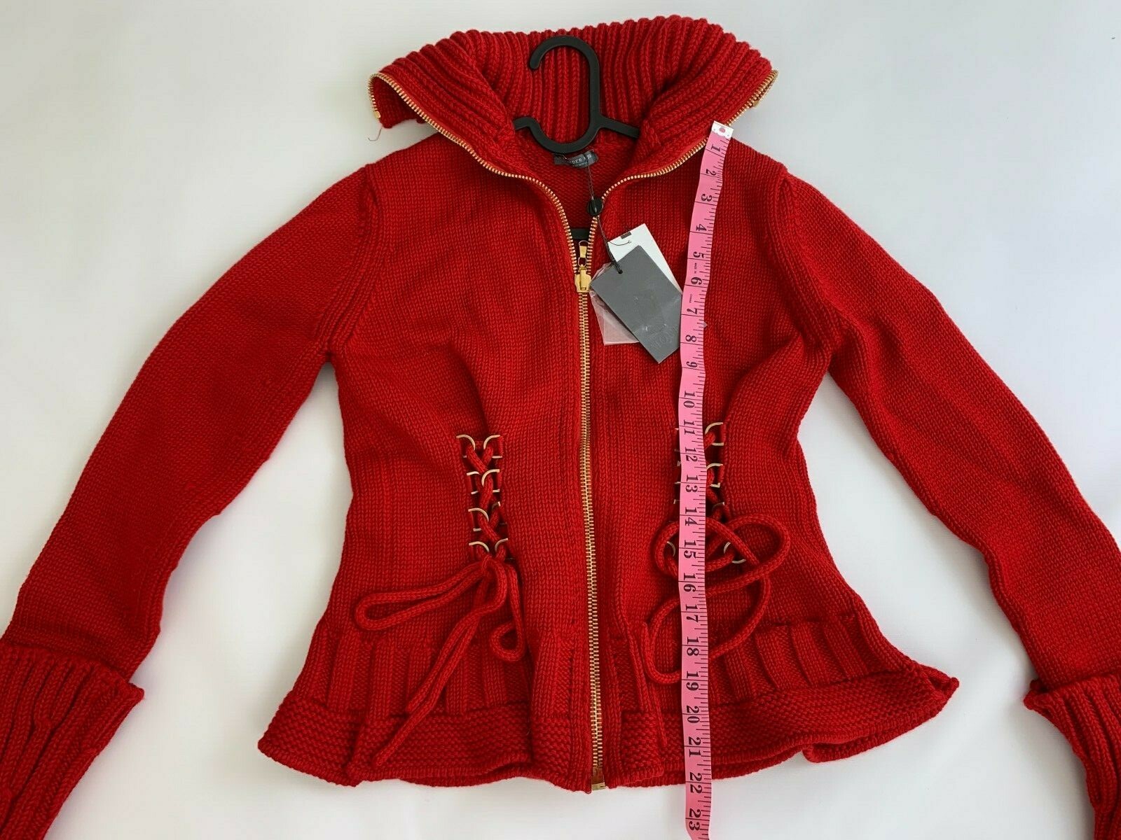 New Alexander McQueen Zipper Sweater Metallic Red Tie waist Size S image 2