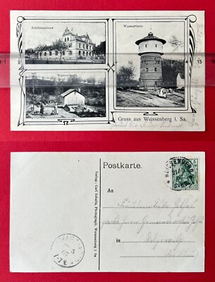 Jugendstil AK WEISSENBERG in Sachsen 1907 Schützenhaus, Wasserturm  ( 145297