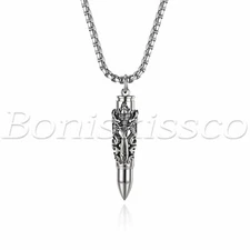 Men's Charm Silver Tone Stainless Steel Army Military Bullet Pendant Necklace
