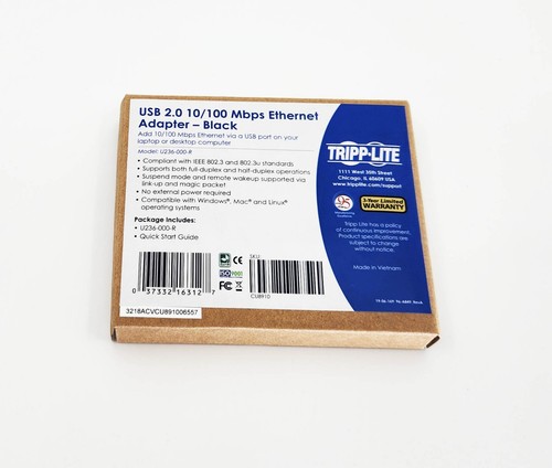 USB 2.0 HI-Speed To Ethernet Adapter Tripp Lite U236-000-R 10/100 MBPS - 3 Pack - Afbeelding 7 van 7