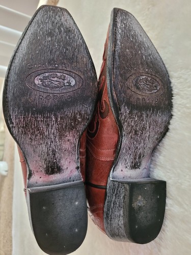 STERLING RIVER Red Crackle Leather Boots womens size 9 embroidered western chic - Picture 11 of 12