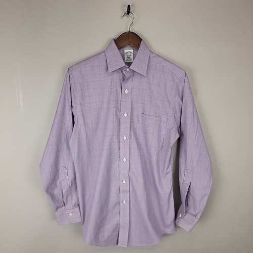 Brooks Brothers Shirt Mens Small 14.5 Purple Houndstooth Green Overcheck Classic - Picture 2 of 11