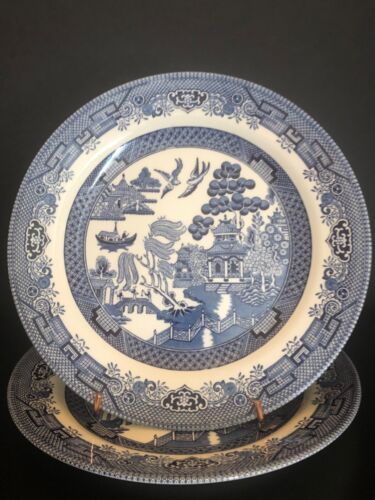 Set of 2 Churchill Blue Willow Dinner Plates 10.25 Inch Diameter Made in England - 第 1/6 張圖片