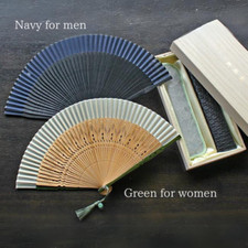 Japanese Traditional Folding Hand Fan -Men's and Women's Pair Set Navy  Green