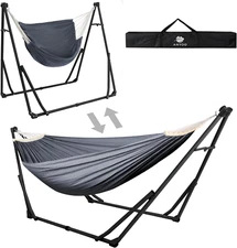 2 in 1 Hammock and Swinging Chair with Collapsible Steel Stand & Carrying Case,P