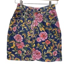 Vintage 90s Yes Clothing Co. Floral Corduroy Cottage Mini Skirt Size 7 XS / S