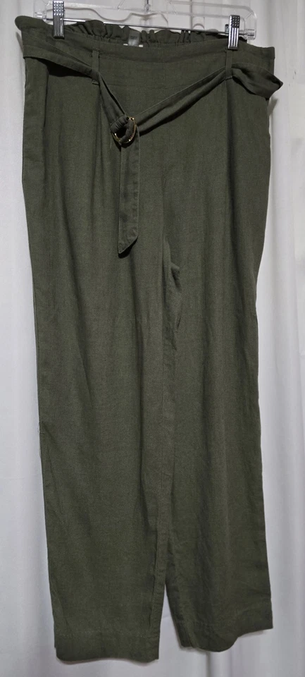Pantalones Anne Klein CASUAL MUJER MEZCLA LINO CINTURÓN Talla Mediana 32X25 VERDE Foto 2 de 4