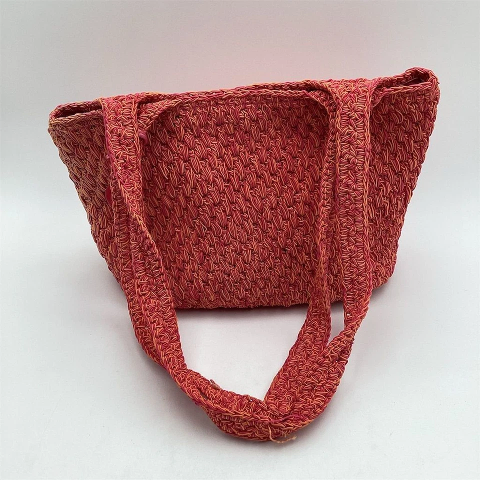 Liz Claiborne女式粉色和橙色编织托特包花卉衬里 — 第 3/4 张图片