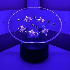 LED Color Changing Table Lamp w/ Remote  Touch, Floral Oval Shade, Black