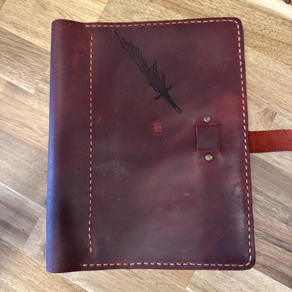 A5 Notebook Red Custom D&D Zelda Style Leather Folio Cover With Pockets - Image 2 of 4