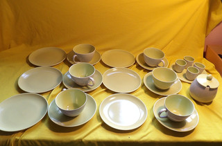 VINTAGE POOLE POTTERY 6 CUPS SAUCERS PLATES EGG CUPS SUGAR BOWL FROM STORAGE