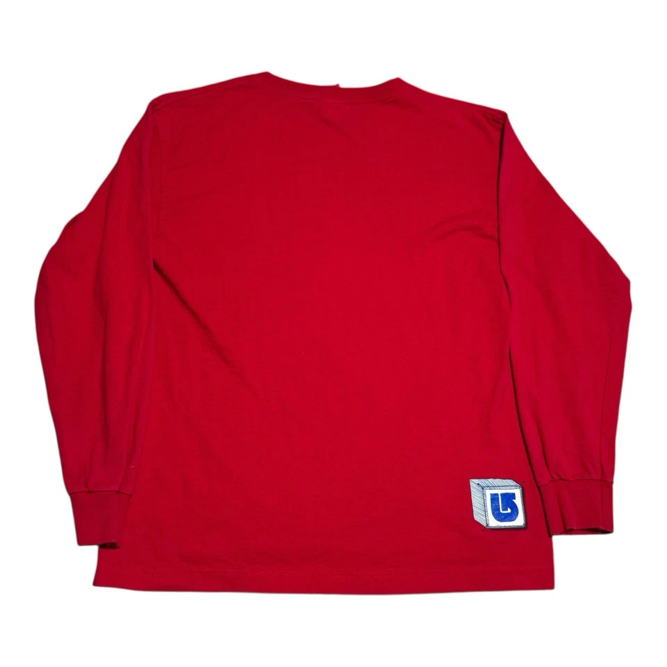 Винтажная футболка 2000-х с логотипом Burton Square красная с длинным рукавом молодежная большая - Изображение 3 из 4