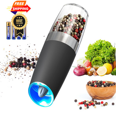 CIRCLE JOY Gravity Electric Pepper Grinder Salt Single, Black