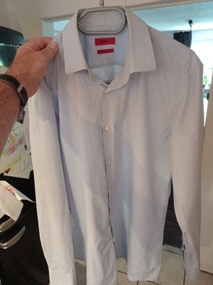 Hugo Boss men's shirt long sleeve size L KW41 slim fit light blue white