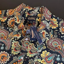 Cremieux Premium Denim Shirt Button Up Paisley Multicolor Black Mens 2XB NWT