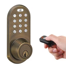Electronic Deadbolt Touch Pad Single Cylinder Antique Brass Remote Control