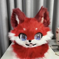 Fursuit Long haired Dog Fox Mascot Party Halloween Fur Cosplay head