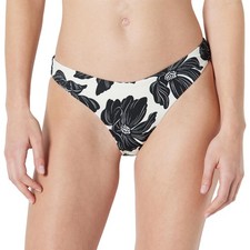 Retailer Essentials Women's High-Leg Swim Bikini Bottom Cream Black Floral Small