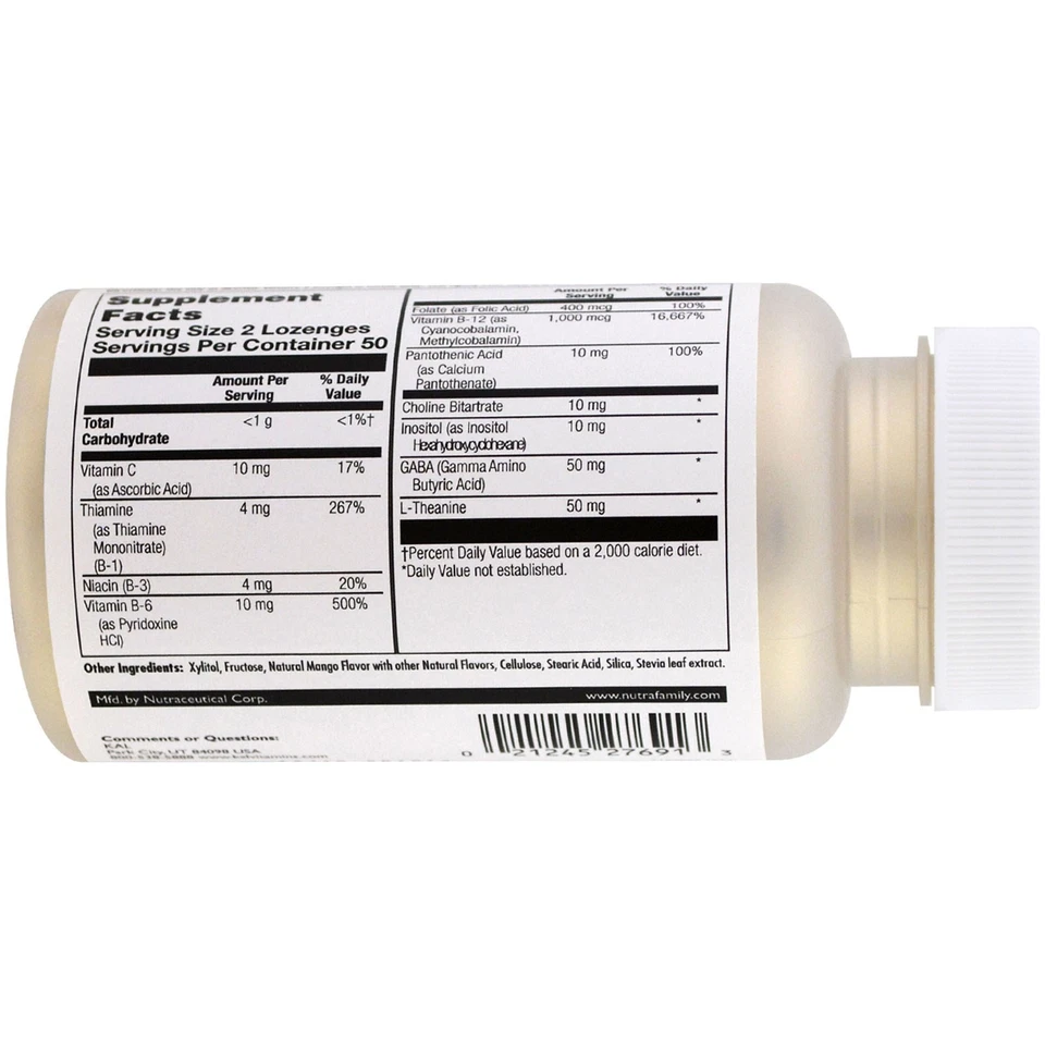 GABA L-Theanine Stress B, Mango Tangerine, 100 Lozenges - Image 3 of 3