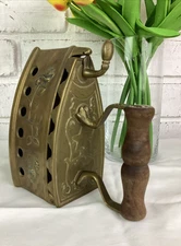Vintage Brass Coal Sad Iron with Floral Embossed Design
