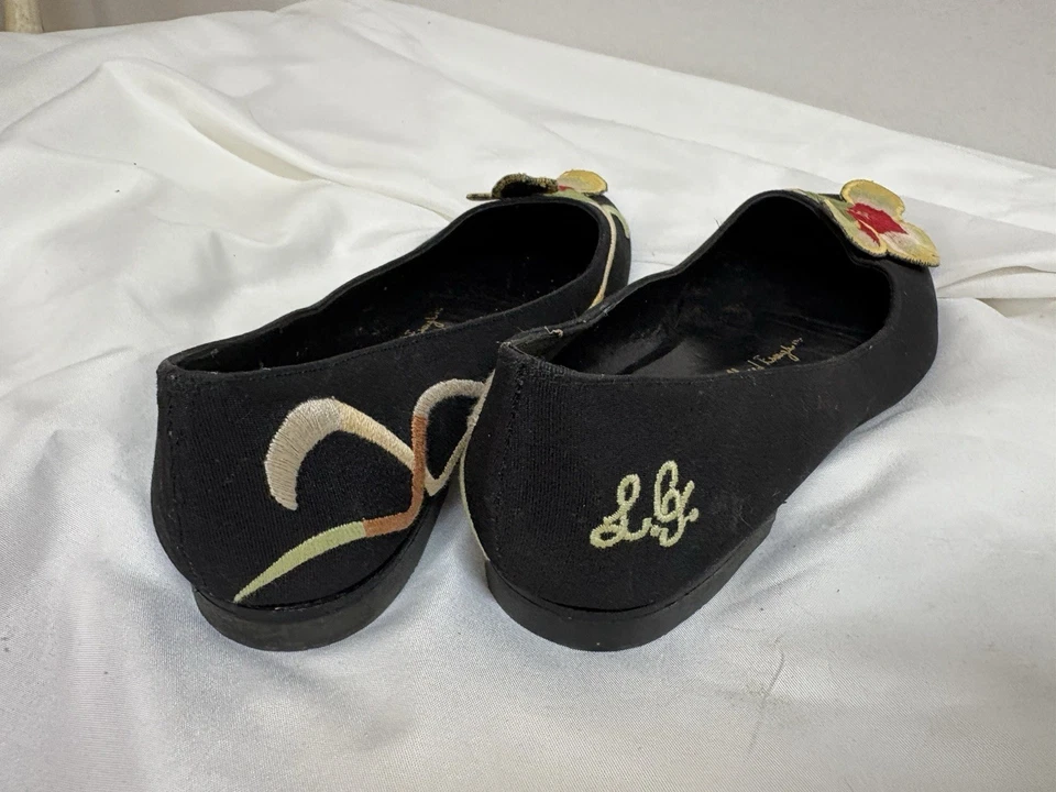 Lulu Guinness Planos Bordados 35.5 Negro Floral España Suela Cuero 6.5 Foto 3 de 4