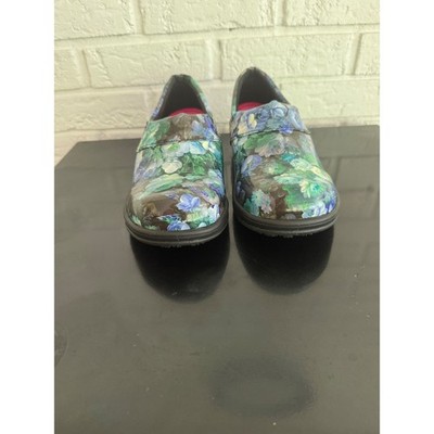 Laforst Slip Resistant Clogs Womens 9 Blue Green Floral Leather Excellent Work