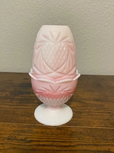 VTG FENTON Rosalene PINEAPPLE & HEART Glass Fairy Lamp Candle Holder 7 1/8"H