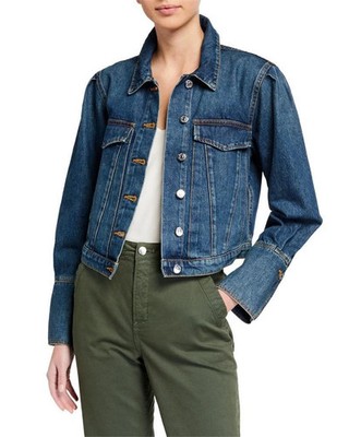 Veronica Beard Bright Blue Pouf Sleeve Denim Jean Jacket S - Excellent Condition