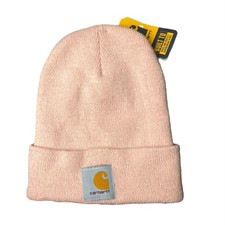 NEW Carhartt Women's Pink Knit Cuffed Fold Up Logo Patch Beanie Cap Hat One Size