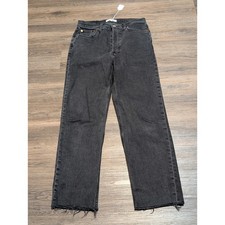 RE/DONE High Rise Wide Leg Jeans Womens 28 Faded Black Raw Hem Button Fly
