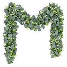 2Pcs Eucalyptus Garland, 5.9FT Greenery Garland, Green Garland with Flowers, ...