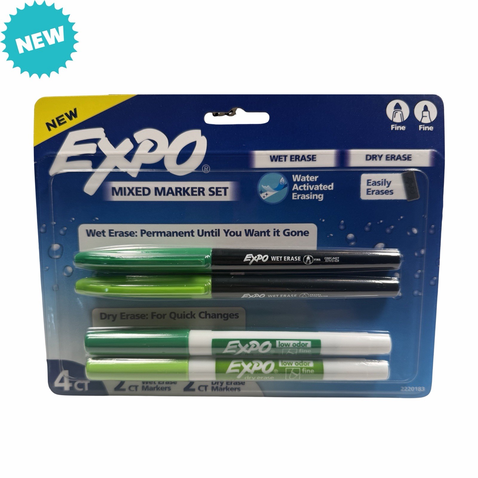 Expo Mixed Marker Set 4 Count Green Wet Erase Dry Erase Fine