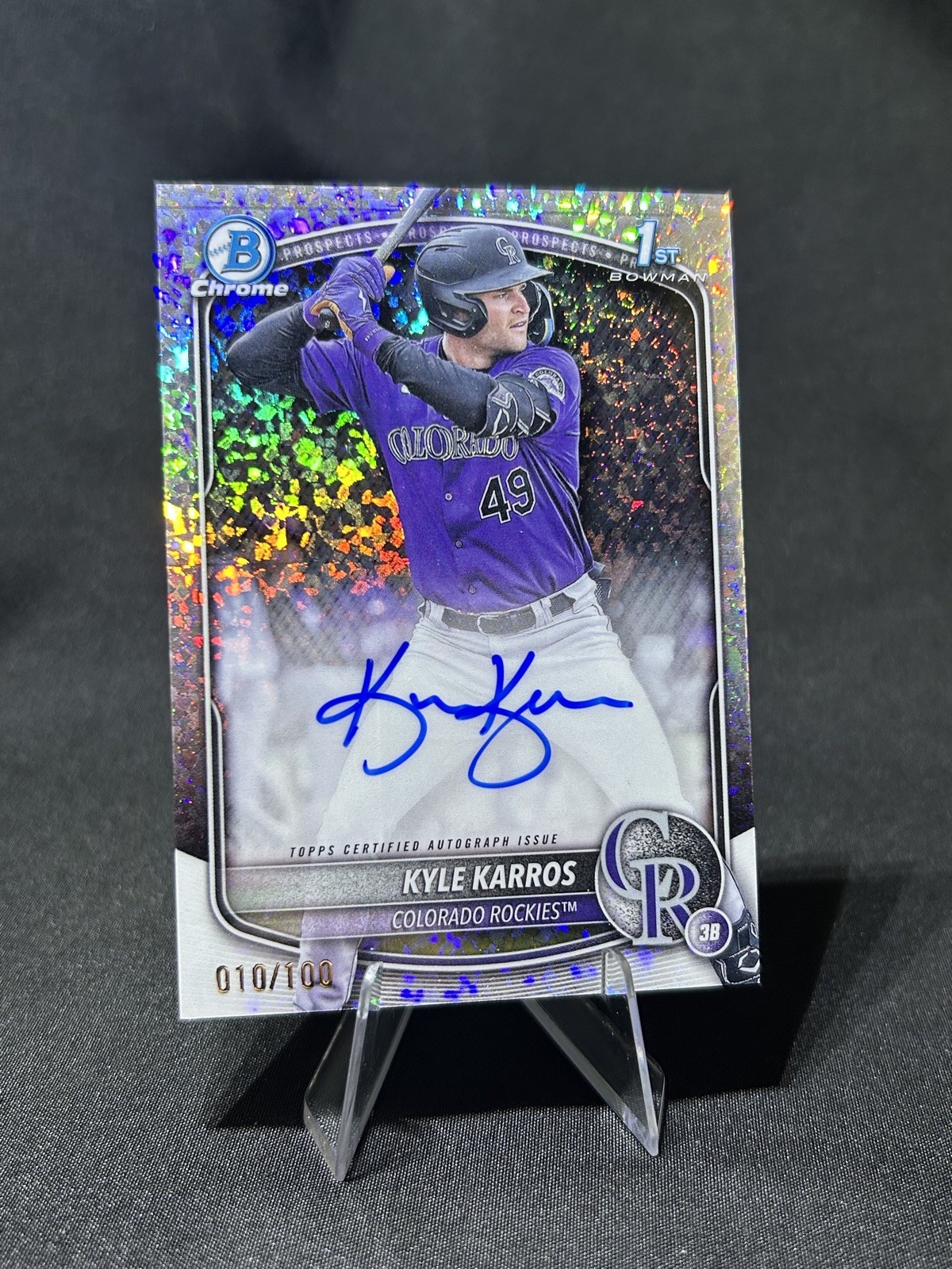 2025 Bowman Chrome 1st Bowman Kyle Karros Mini Diamond Auto 10/100 Rockies