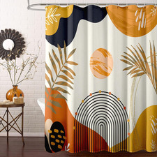 Boho Mid Century Shower Curtain, Modern Colorful Orange Aesthetic Cute Funky Bat