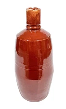 Vintage Rustic Red Brown STONEWARE Ceramic BOTTLE Primitive Glazed Wine Jug